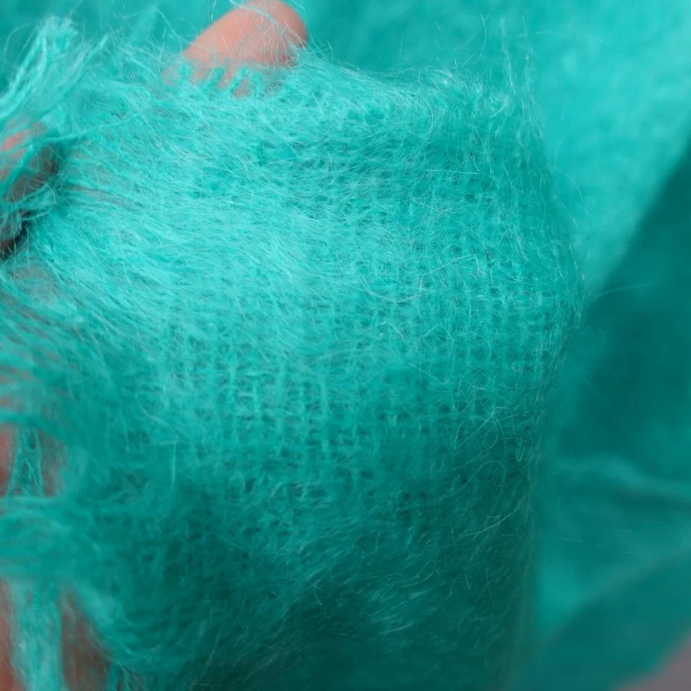 Vintage Wool Mohair Shawl Wrap Womens Blue Throw Blanket Scottish GARTMORN 28x70